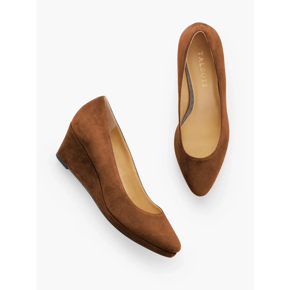 Talbots Lacey Leather Suede Platform‎ Wedges Brown Casual Shoes Pointed Toe 7.5N